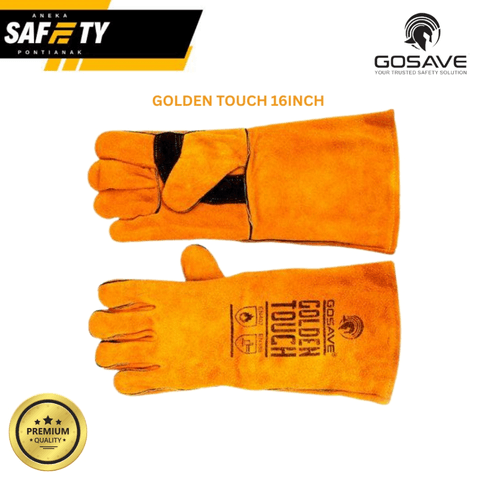 Sarung Tangan Kulit Las 16 Inch Gosave Golden Touch Welding Safety Glove Leather Argon Super Lentur