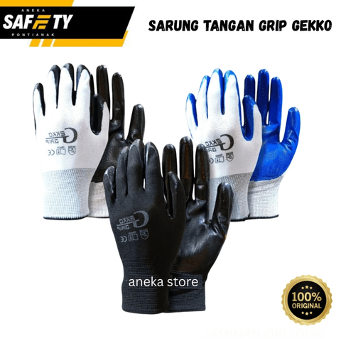 SARUNG TANGAN KOMBINASI KATUN KARET LATEX ANTI SLIP GEKKO GRIP
