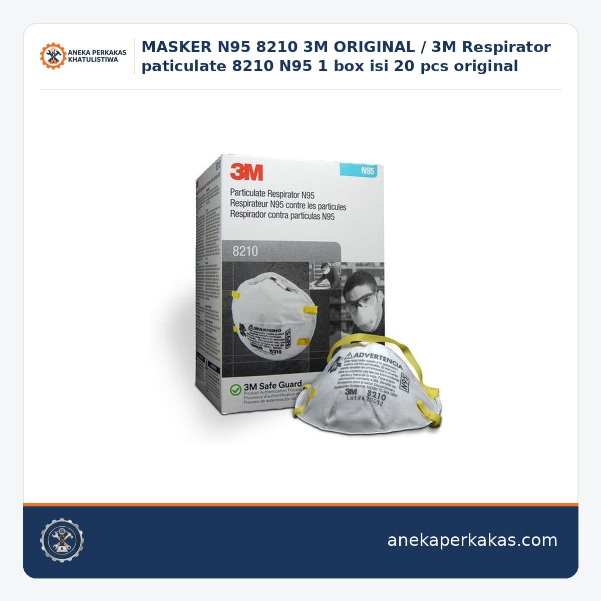 MASKER N95 8210 3M ORIGINAL / 3M Respirator paticulate 8210 N95 1 box isi 20 pcs original β N95/N99